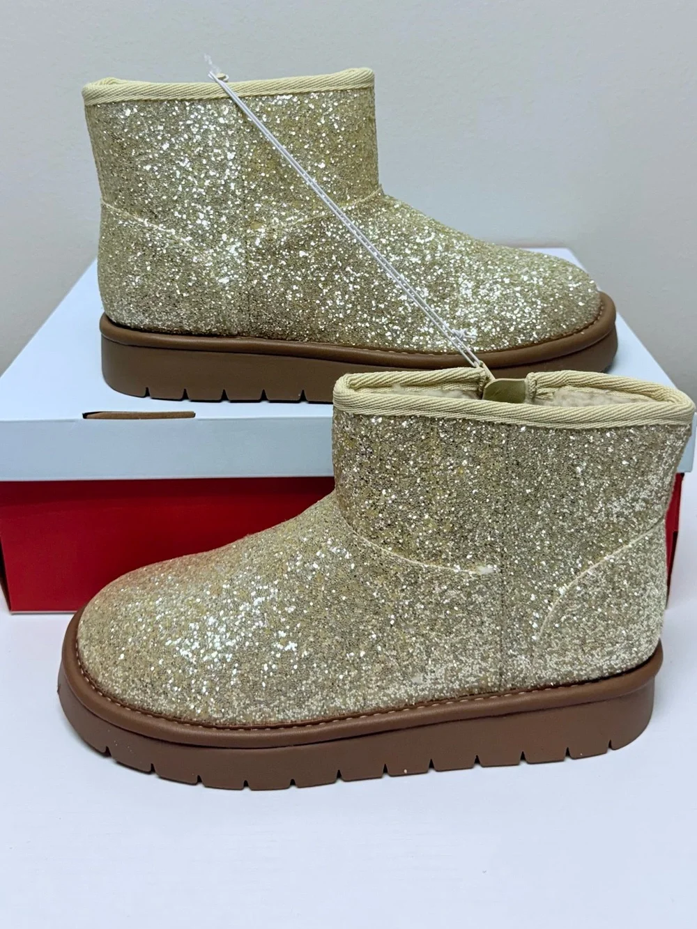 Cat & Jack Girls Size 3 Gold Glitter Ankle Boots Faux Suede Style Honor Boots